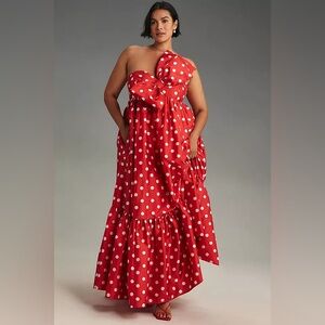 🟢Brand New Anthropologie Atsu Sally Bow Polka Dots Red and White Maxi Dress 1X